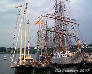 3 Tall Ships Abreast at the State Pier in Portsmouth NH - Ann Cummings July 8, 2007